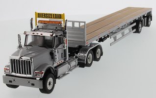 International HX520 Tandem + Flatbed Trailer Tractor + Trailer - Grey